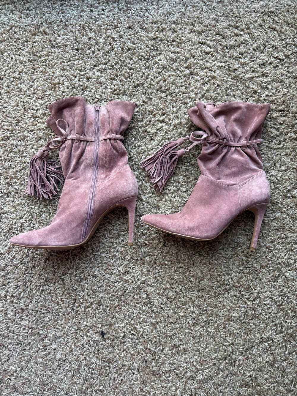 Jeffrey Campbell Dusty Pink Suede Tassel Stiletto Boots